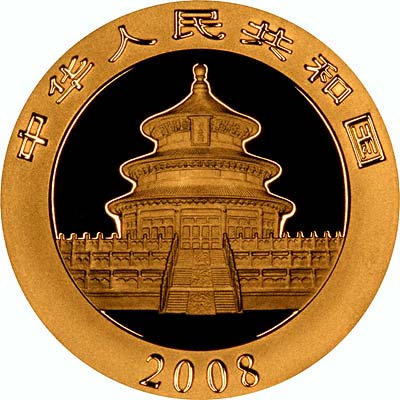 Obverse Design of a Year 2001 Chinese One Ounce Gold Panda Coin