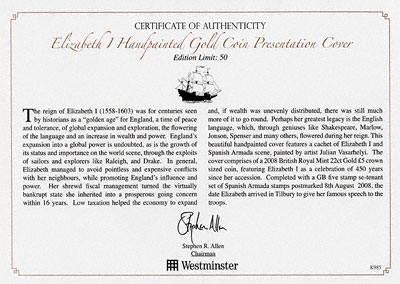 2008 Queen Elizabeth I Five Pound Crown Certificate
