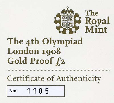 Obverse of 2008 London 1908 Olympics Gold Proof Two Pounds