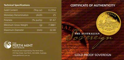 2009 Australian Proof Gold Sovereign Certificate