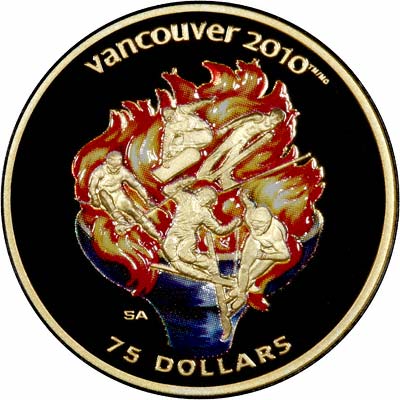 Obverse of New 2009 Canadian $75 - Vancouver 2010 Winter Olympic Gold Coin