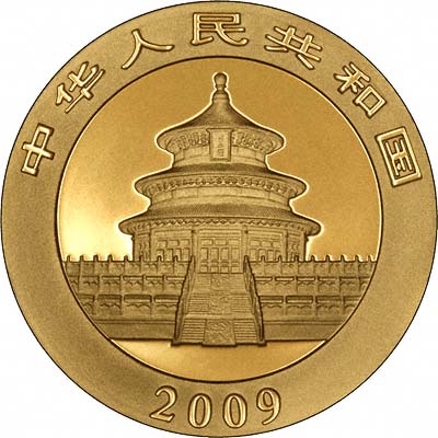 Obverse of  2009 Chinese One Ounce Gold Panda Coin