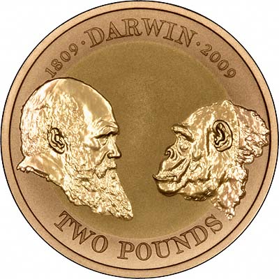 Reverse of 2009 Charles Darwin Gold Proof Two Pound Coin