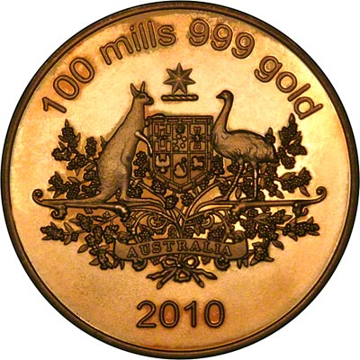 2010 Dated Australian 100 Mills HGE Gold Plated Medallion Obverse