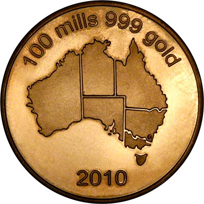 2010 Dated Australian 100 Mills H.G.E. Gold Plated Medallion Obverse