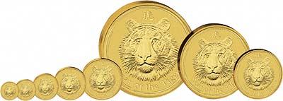 All Eight Sizes of the Year of the Tiger Coins