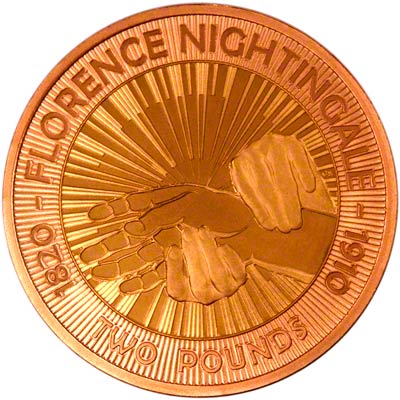 Reverse of 2010 Florence Nightingale Gold Proof Two Pound Coin