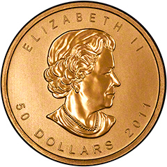 Obverse of 2011 Gold Canadian Maple Leaf Coin