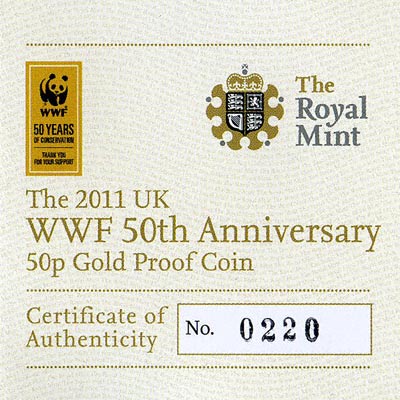 2011 WWF Fifty Pence Gold Proof Certificate