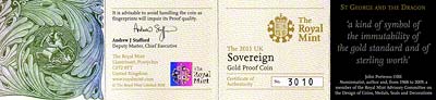 2011 Proof Sovereign Certificate