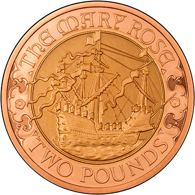 Reverse of Gold Mary Rose Two Pound