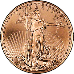 Obverse of One Ounce Gold American Eagle Coin