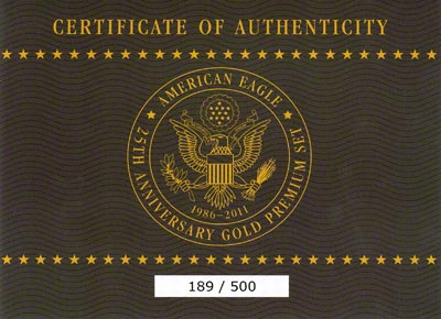 2011 Gold Proof Eagle Set Certificate
