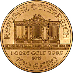 Obverse of One Ounce Gold Austrian Philharmoniker Coin