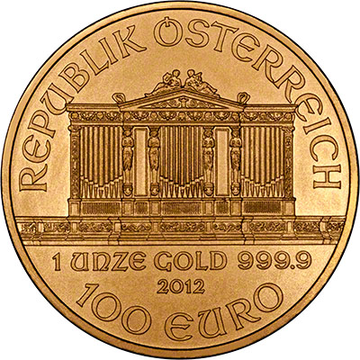 Obverse of Austrian One Ounce Philharmoniker Gold Coin