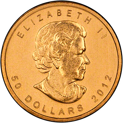 Obverse of 2012 Canadian One Ounce Gold Maple Leaf