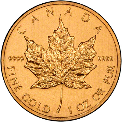 Reverse of 2012 Canadian One Ounce Gold Maple Leaf - 50 Dollars