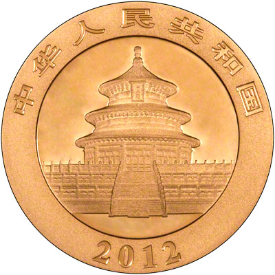 Obverse of  2012 Chinese One Ounce Gold Panda Coin