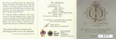 Obverse of 2012 Diamond Jubilee Gold Proof Crown Certificate