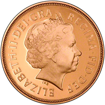 Obverse of 2012 Gold Proof Quarter Sovereign