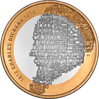 Reverse of 2012 Charles Dickens Two Pound