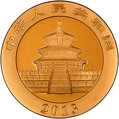 Obverse of 2013 One Ounce Gold Panda Coin