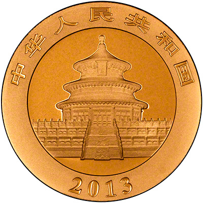 Obverse of  2013 Chinese One Ounce Gold Panda Coin