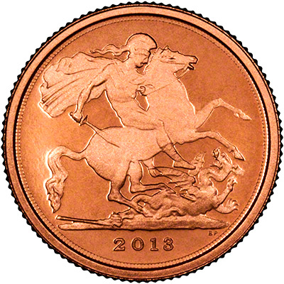 Obverse of 2012 Gold Proof Quarter Sovereign
