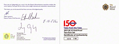 2013 London Underground Two Pounds Certificate Obverse