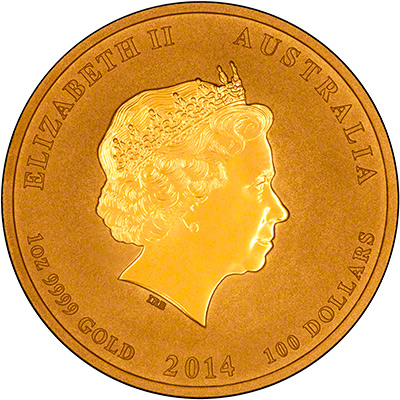 Obverse of 2014 One Ounce Gold Lunar Horse