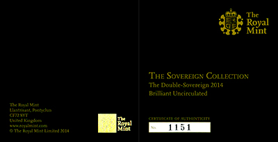 2014 Brilliant Uncirculated Double Sovereign Certificate