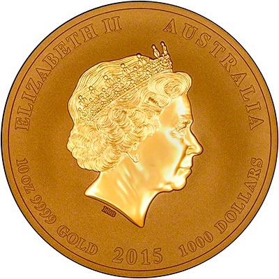Obverse of 2015 Australian Year of the Goat Ten Ounce Gold Coin