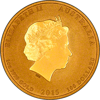 Obverse of 2015 One Ounce Gold Lunar Goat