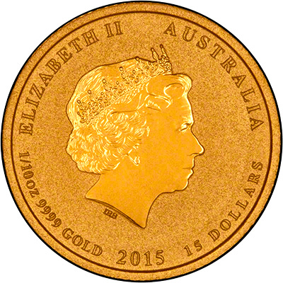 Obverse of 2015 Australian Year of the Goat Tenth Ounce Gold Coin