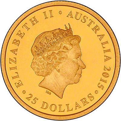 Obverse of 2015 Australian Longest Reigning Monarch Gold Proof Quarter Ounce Coin