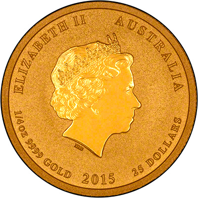 Obverse of 2015 Australian Year of the Goat Quarter Ounce Gold Coin