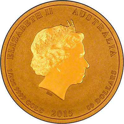 Obverse of 2015 Australian Year of the Goat Half Ounce Gold Coin