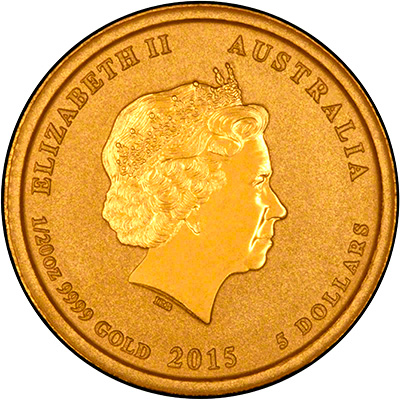 Obverse of 2015 Australian Year of the Goat Twentieth Ounce Gold Coin