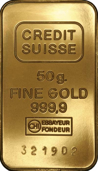 Our Credit Suisse 50 Gram Gold Bar Reverse Photo