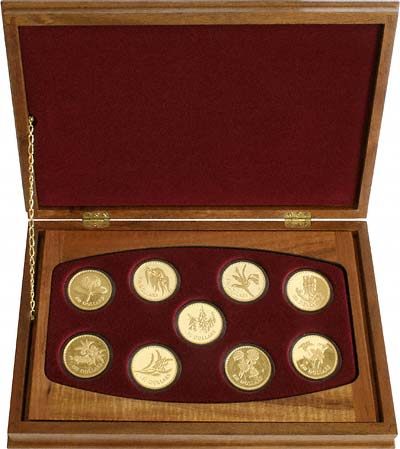 Set of 9 x $150 Gold Proof Coins in Wooden Box