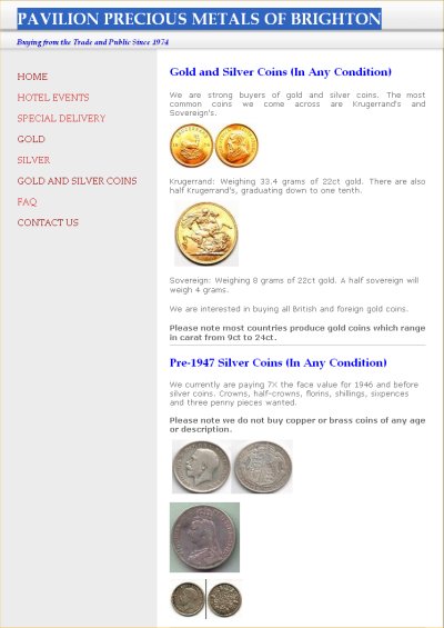 Pavilion Precious Metals of Brighton Gold & Silver Coins Page