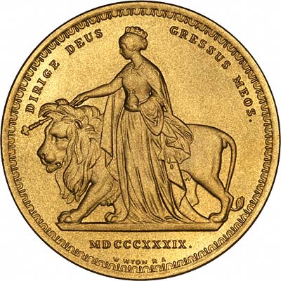 Reverse of Replica Una & the Lion Gold Five Pounds