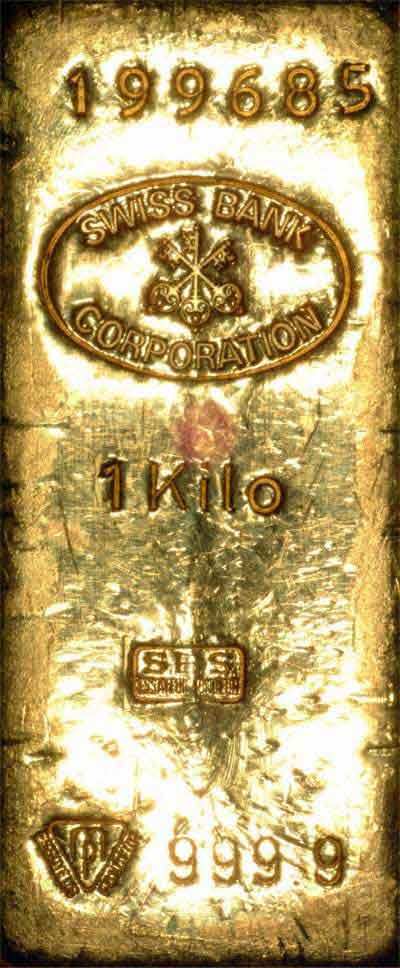 SBC Swiss Bank Corporation One Kilo Gold Bar