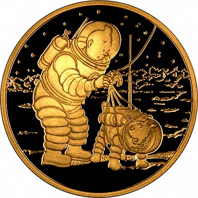 Obverse of Tintin on the Moon Gold Medal