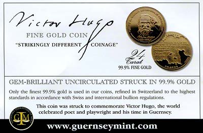 Obverse of 1802 - 1885 Victor Hugo Gold Medallion
