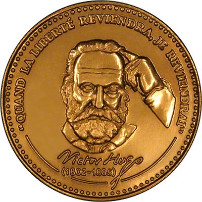 Obverse of 1802 - 1885 Victor Hugo Gold Medallion