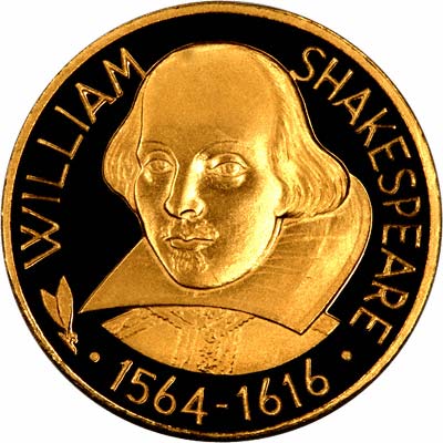 Obverse of 1964 William Shakespeare 400th Anniversary Gold Medallion