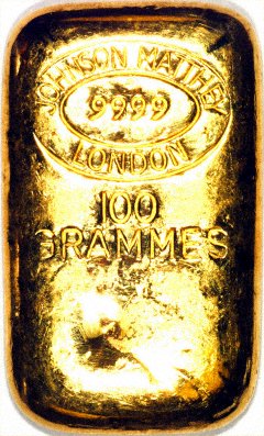 Johnson Matthey 100 Grammes Cast Gold Bar