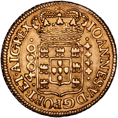 Obverse of 1723 Brazil 4,000 Reis