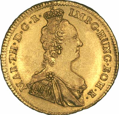 Maria Theresa on Obverse of 1756 Austrian Netherlands Souverain D'Or